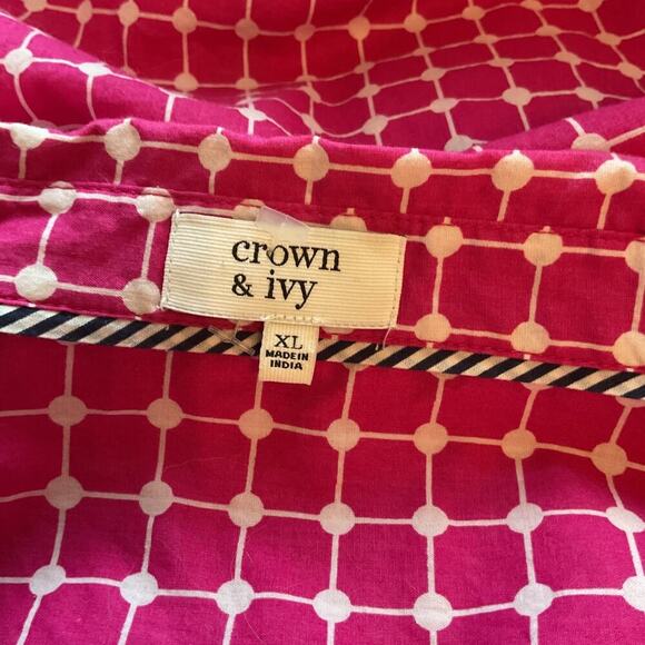 Crown & Ivy Pink & White Button Front Long Sleeve Cotton Top XL - Picture 3 of 5